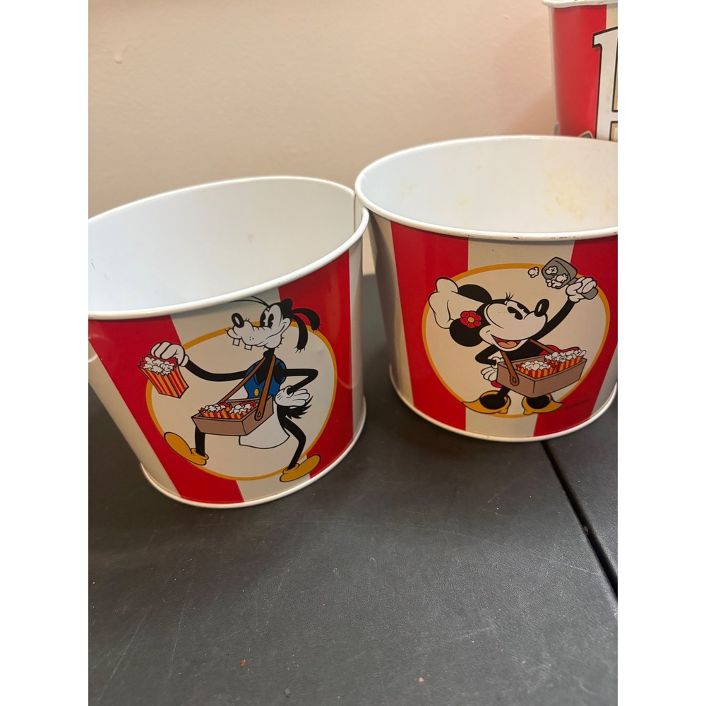 Disney Mickey Mouse and Friends Popcorn Bucket Set 5pc Metal Tins RedWhiteStripe - Picture 2 of 4